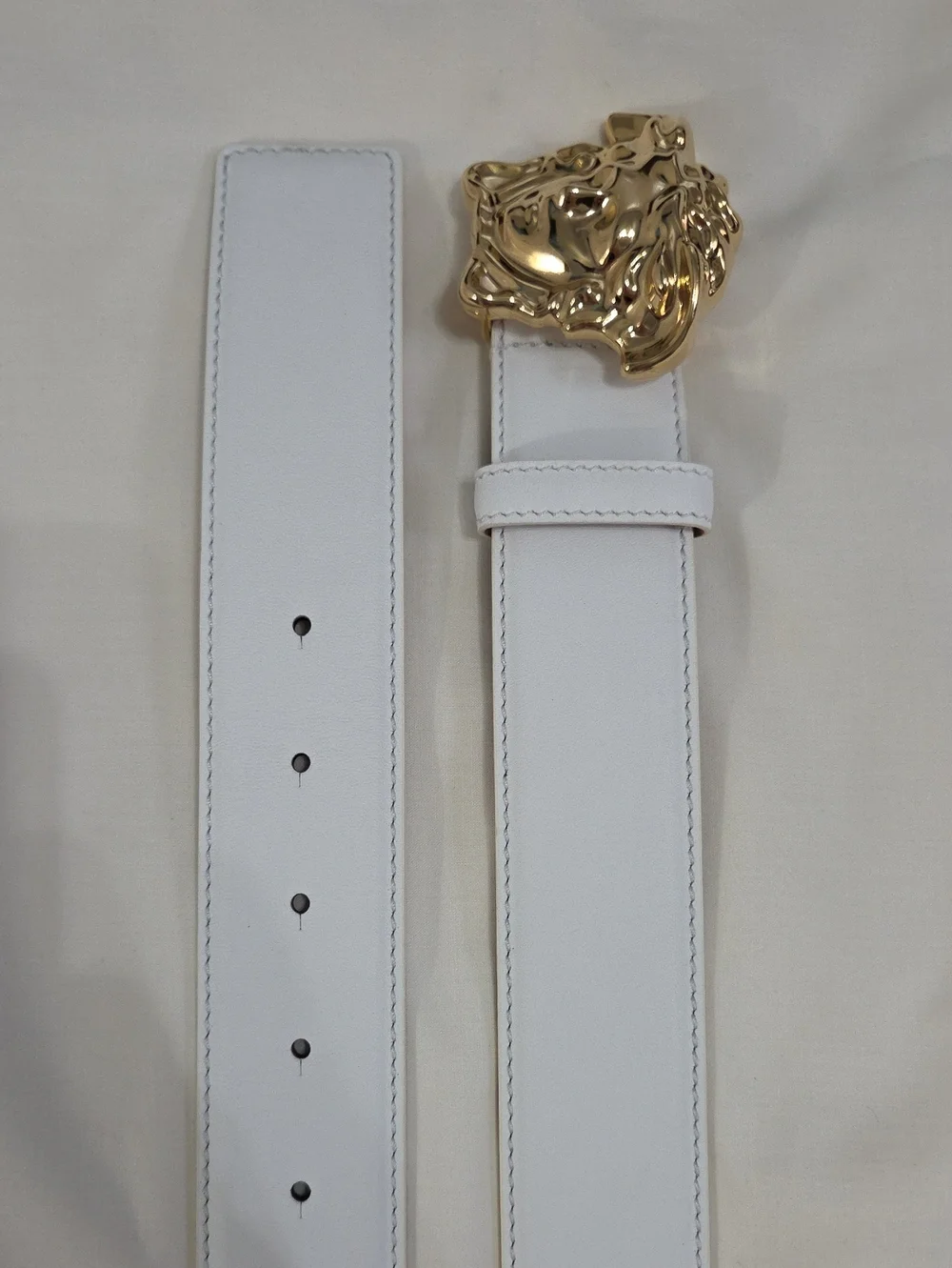 Versace White Leather Belt with Gold 3D Medusa Buckle